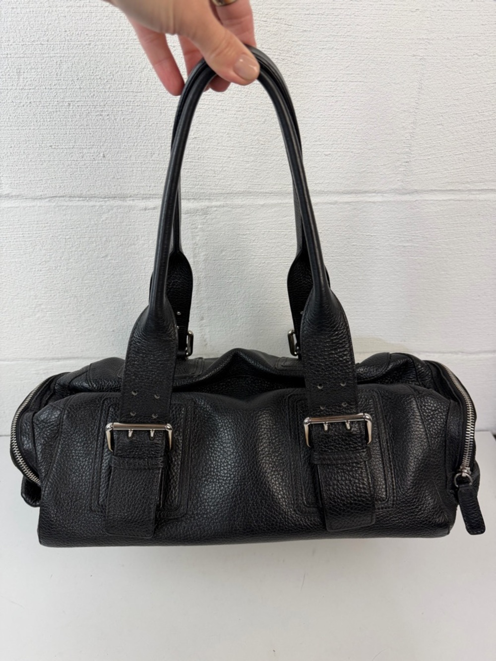 Furla Black Pebbled Leather Bowler Bag